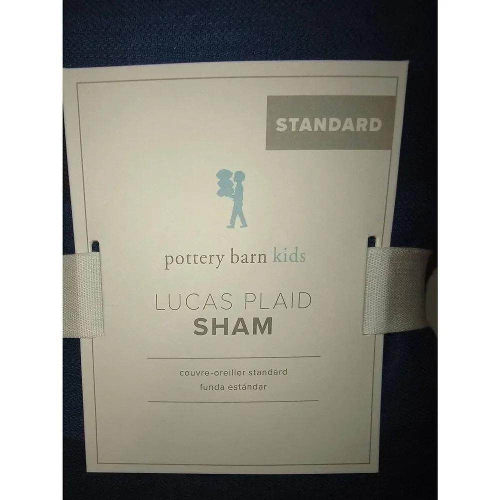 Pottery Barn Kids PBK LUCAS Plaid Quilted Standard Sham Blue NEW w/tags 20